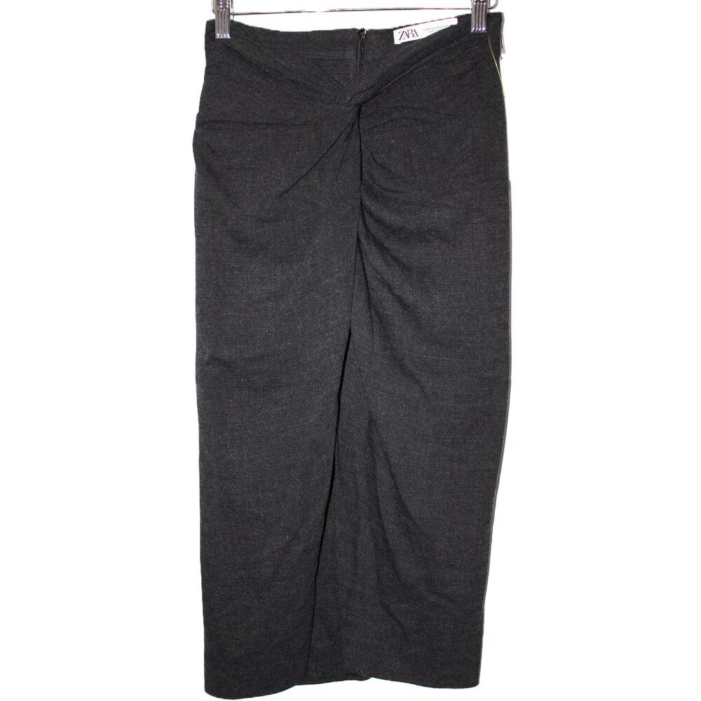 NWT Womens ZARA Dark Charcoal Gray Grey Twist High Waisted Pencil Skirt Size XS